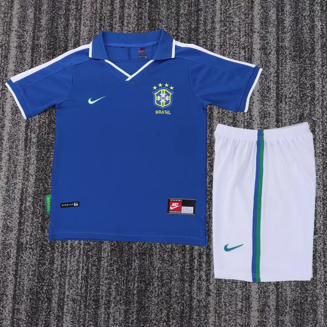 Kids-Brazil 1997 Away Blue Soccer Jersey